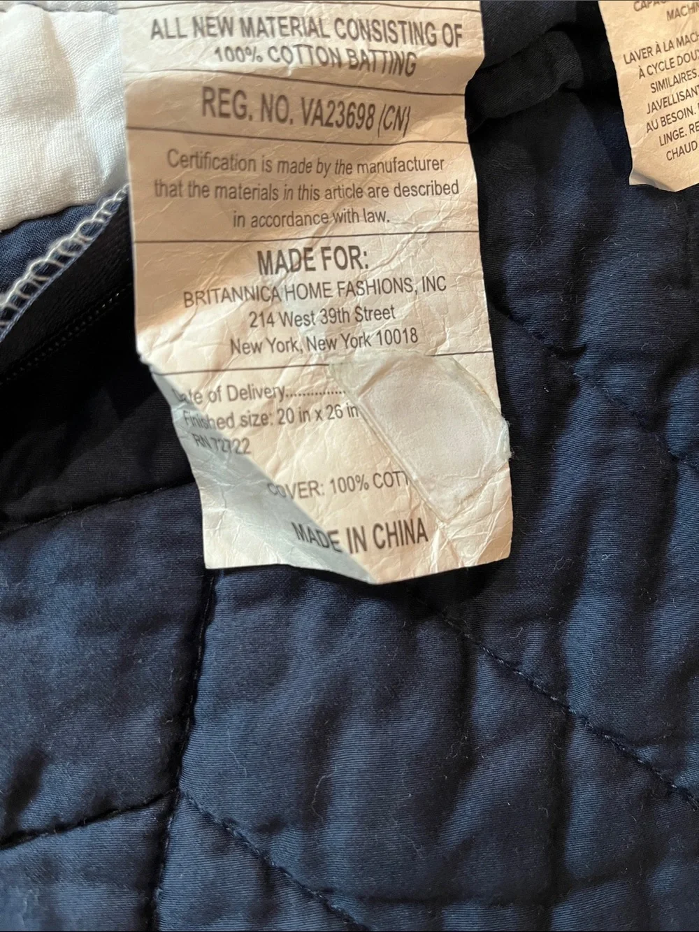 Set/2 UGG *Standard Sham* Navy Blue Quilted Pillow Cover Zipper Closure